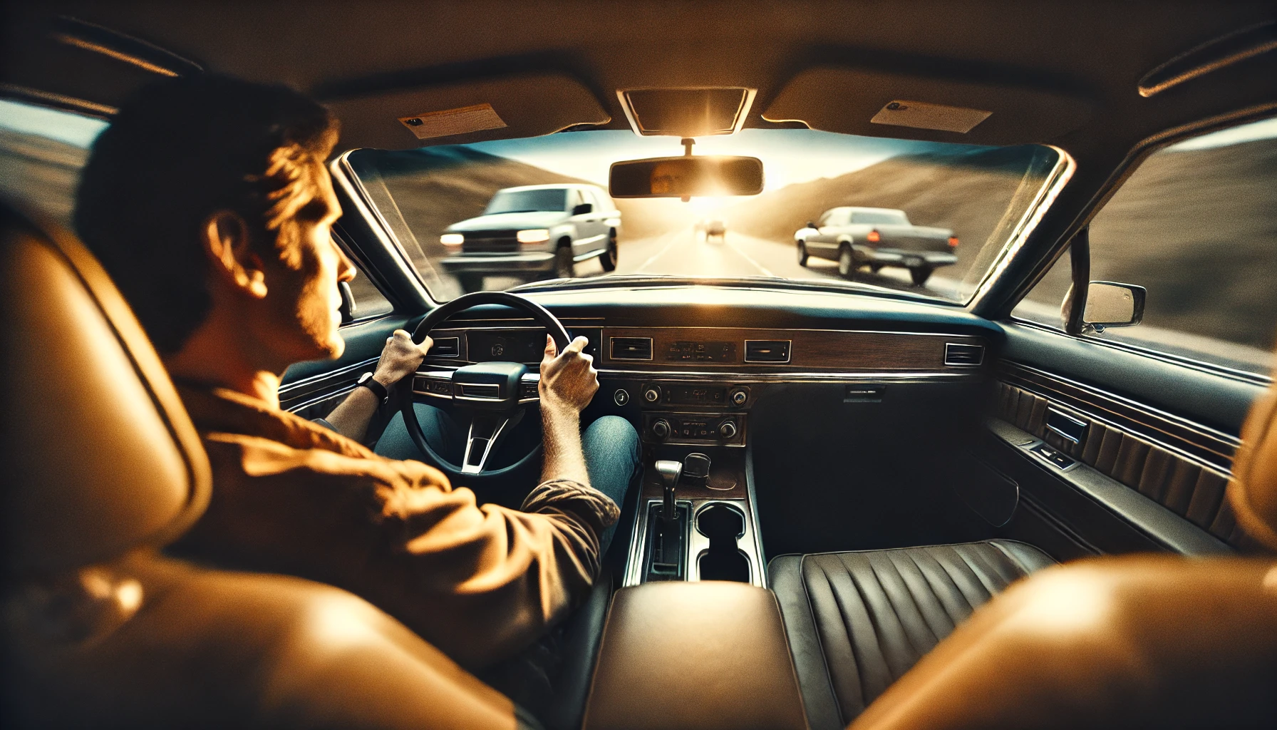 a man driving a car safely