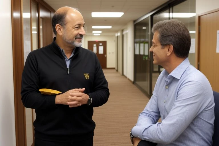 man talking to his employer