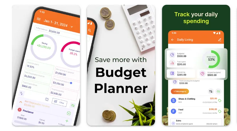 budget planner—expense tracker app interface