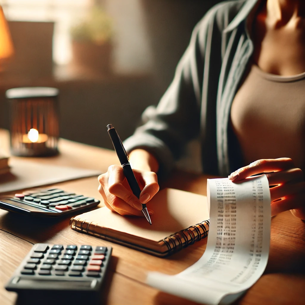 a woman listing down expenses