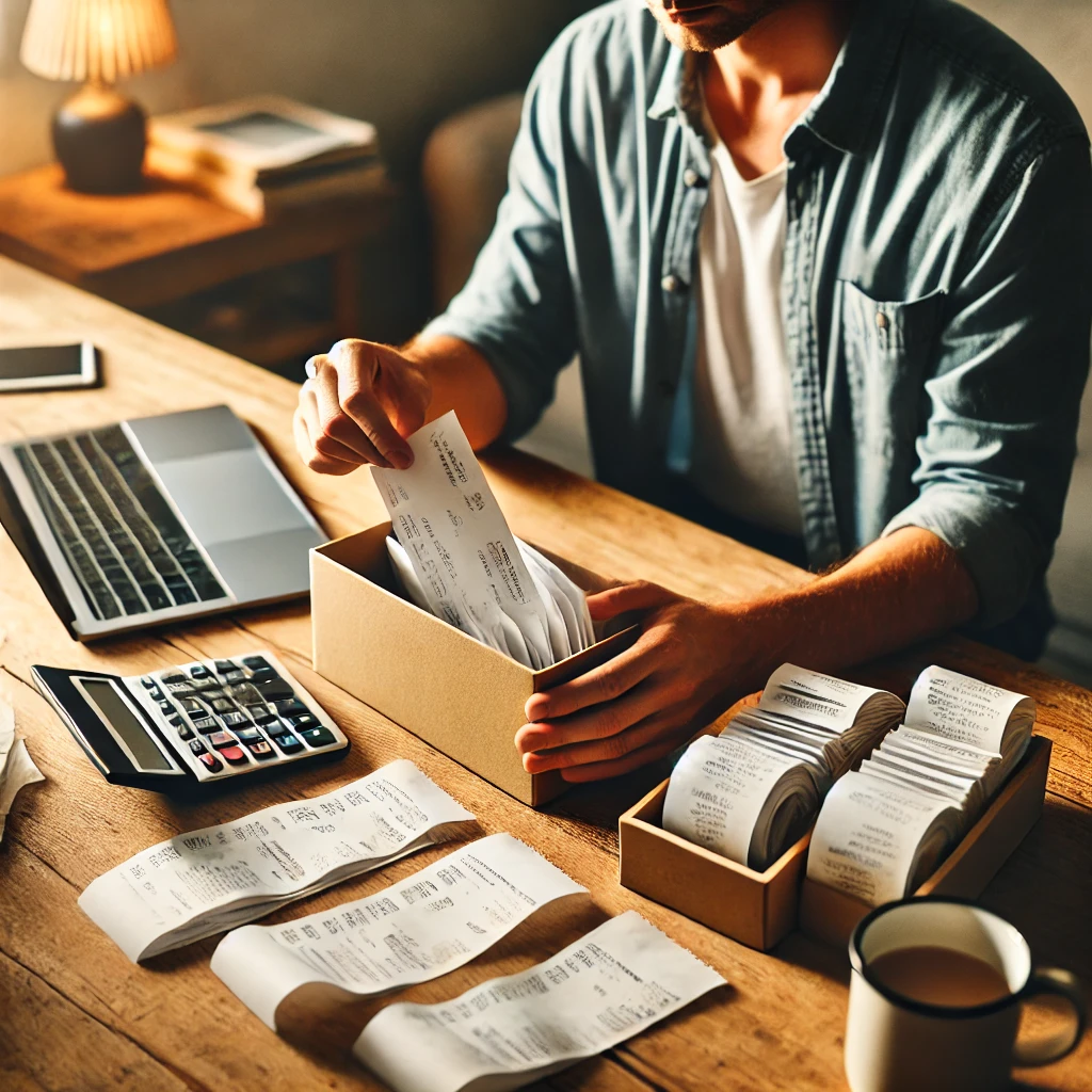 a man organizing receipts to tack expenses