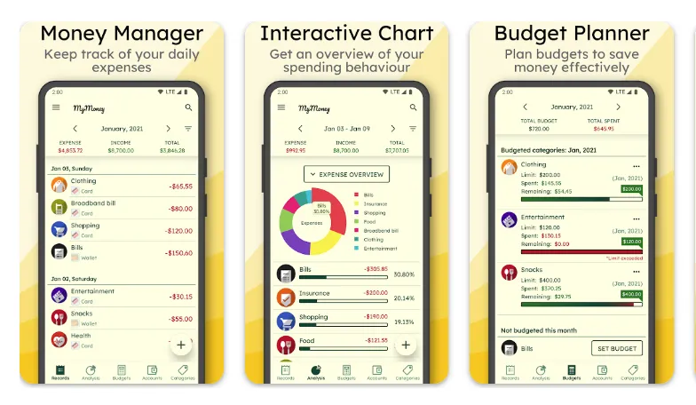 mymoney app interface