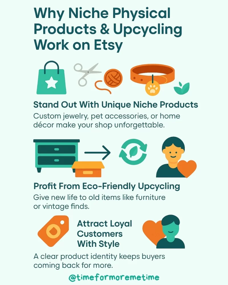 why niche physical products and upcycling work on etsy