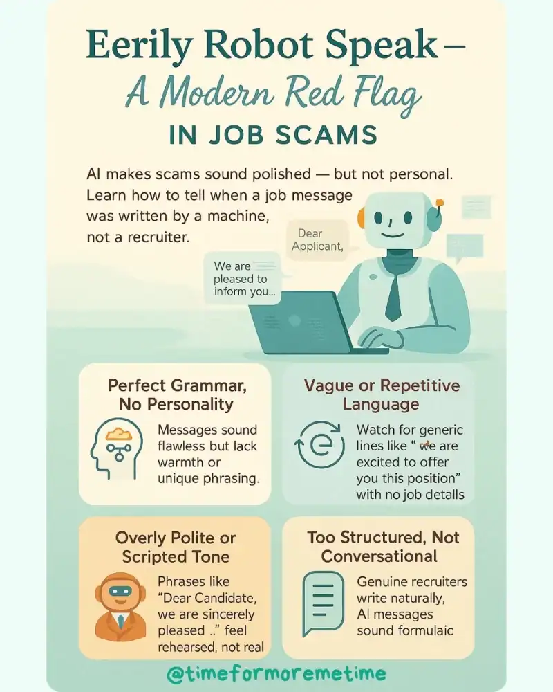 eerily robot speak - a modern red flag in job scams