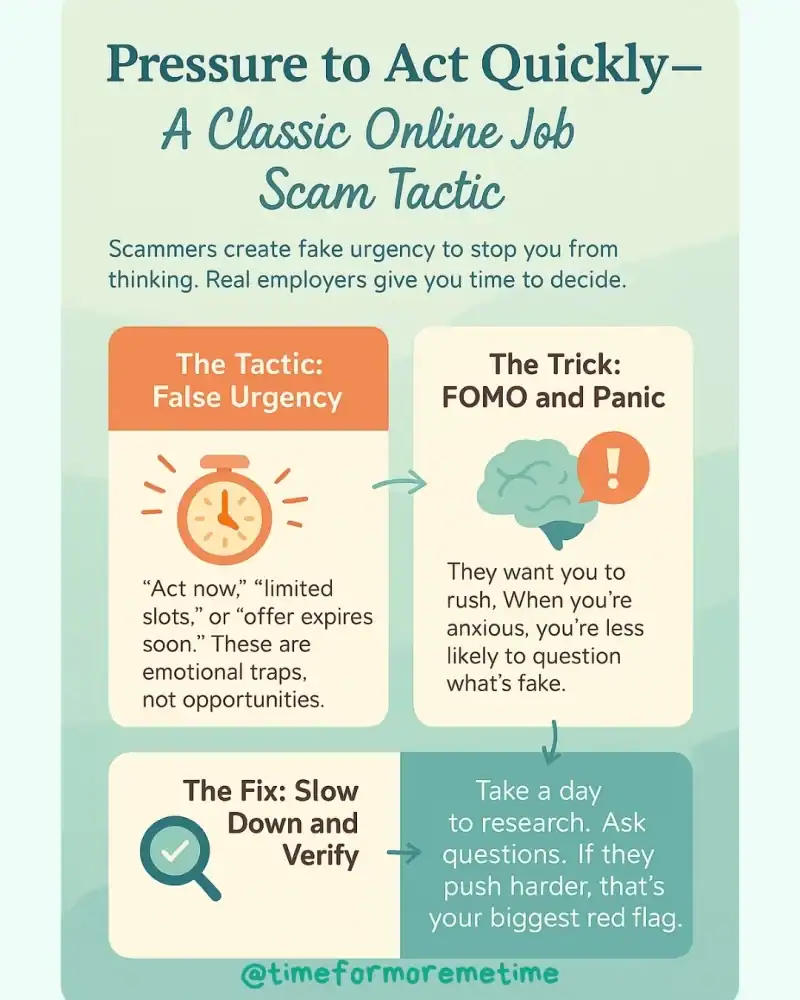 pressure to act quickly - a classic online job scam tactic
