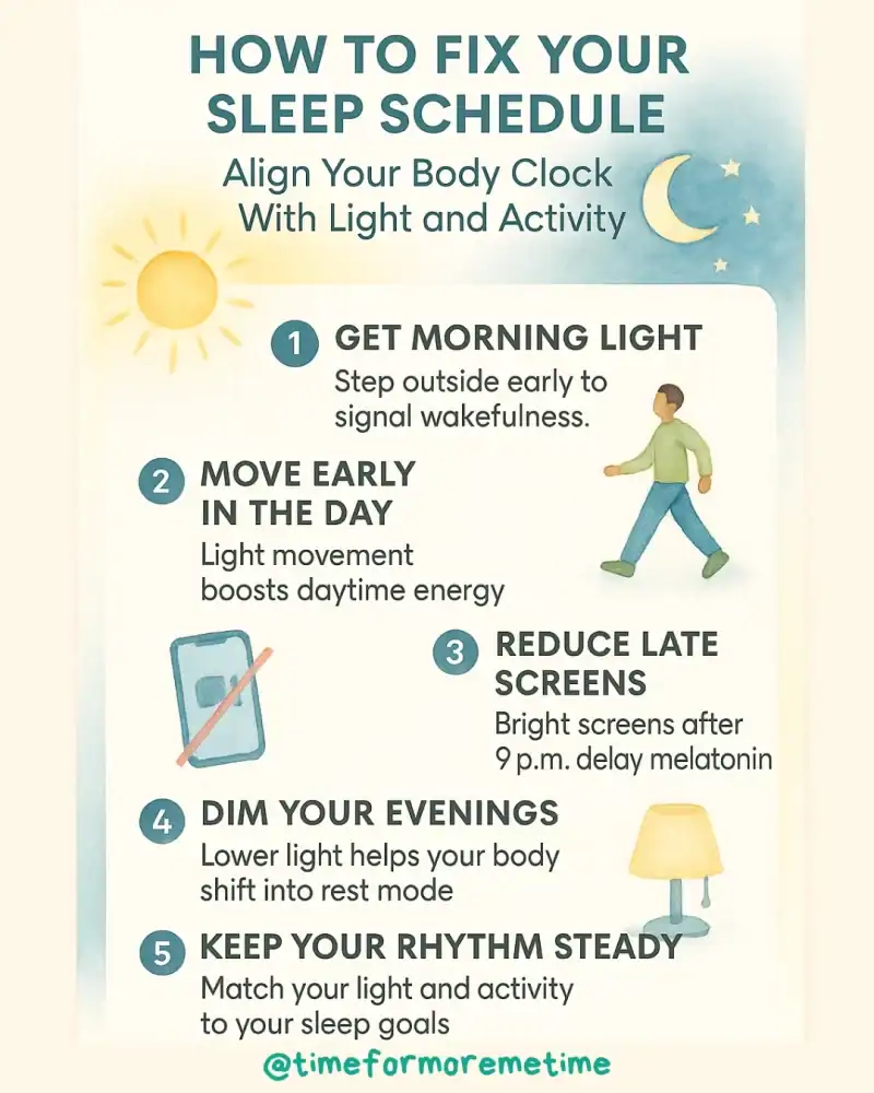 align your body clock with light and activity to fix your sleep schedule