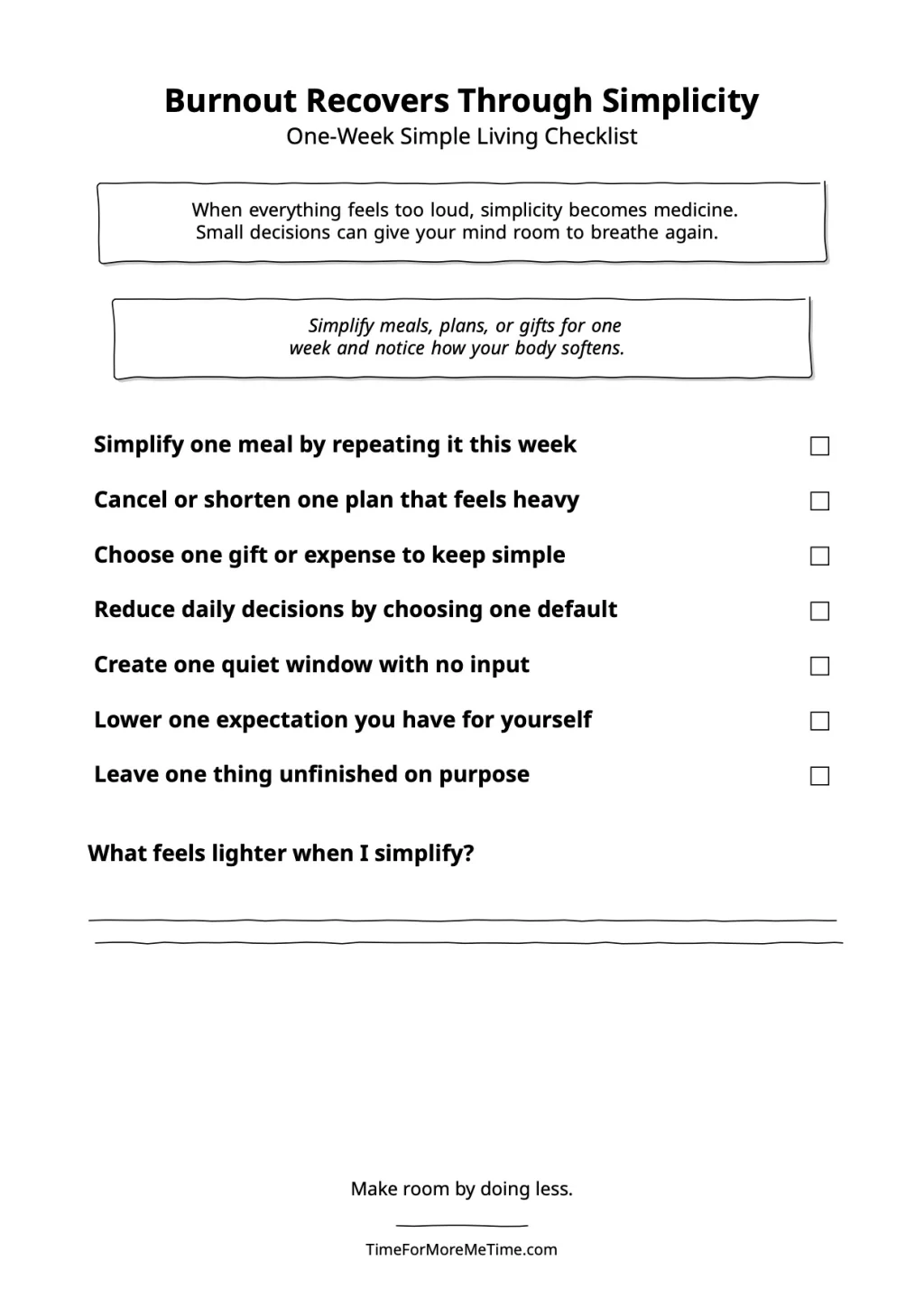 Free Simple Living Checklist to Reduce Burnout Through Simplicity